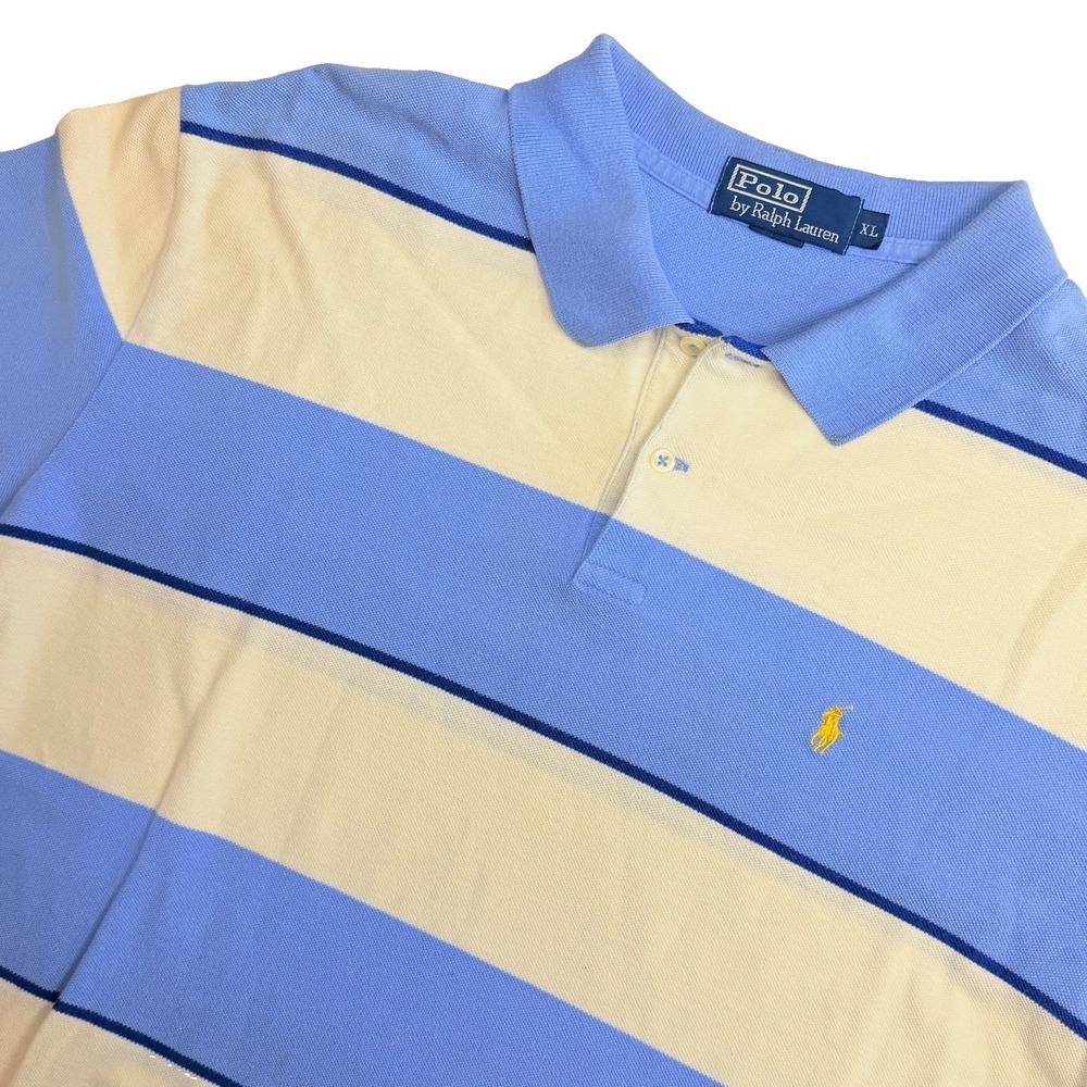 Polo Ralph Lauren Men's XL Blue White Striped‎ Pony Polo Shirt Cotton Rugby